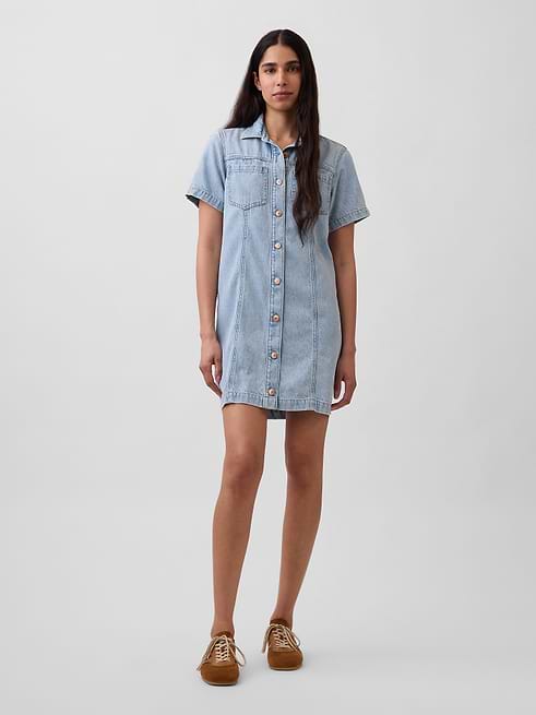 Women's Ultrasoft Denim Mini Shirtdress by Gap Light Wash Size XXS