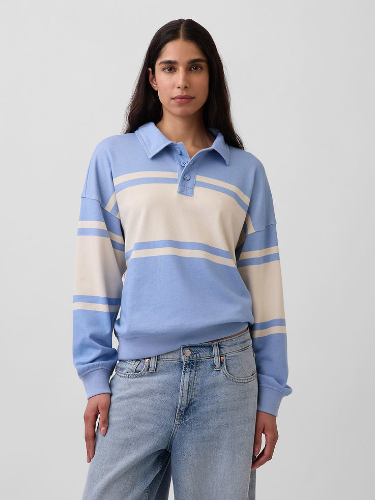 Image number 1 showing, VintageSoft Terry Oversized Polo Sweatshirt