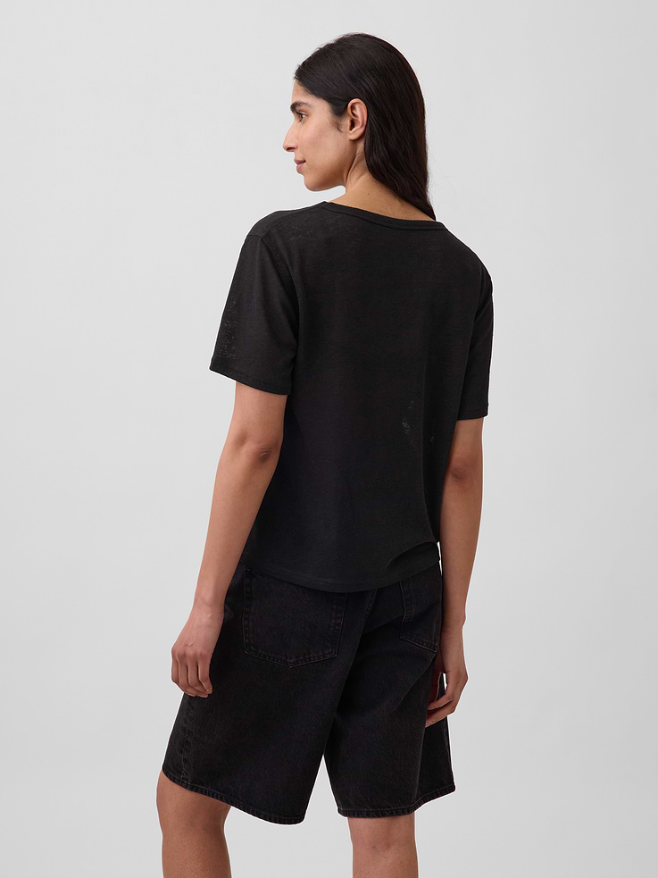 L'image numéro 3 présente T-shirt décontracté à encolure en V en mélange de lin