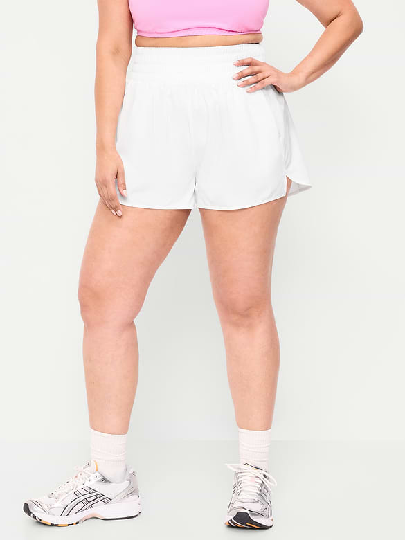Short de course froissé à taille très haute, entrejambe de 7,5 cm