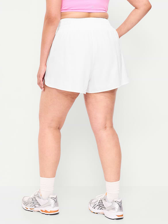 Short de course froissé à taille très haute, entrejambe de 7,5 cm