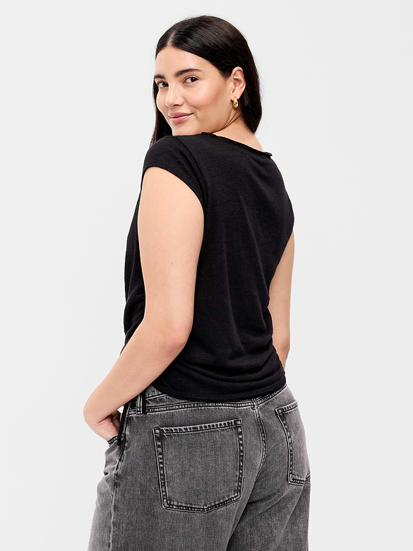 Cap-Sleeve Shirred Side Top