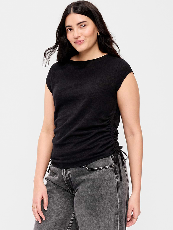 Cap-Sleeve Shirred Side Top