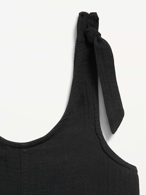 Sleeveless Tie-Strap Double-Weave Romper for Girls