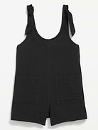 Image number 3 showing, Sleeveless Tie-Strap Double-Weave Romper for Girls