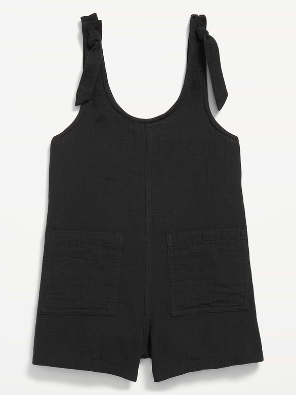 Sleeveless Tie-Strap Double-Weave Romper for Girls