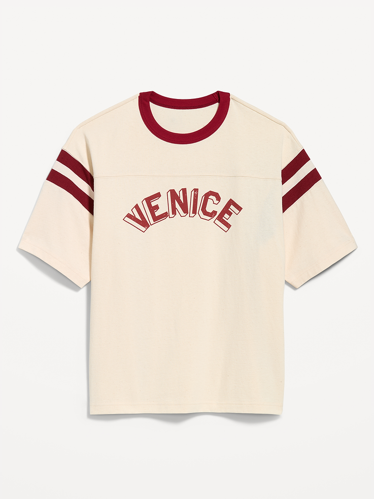 Image 1 of 1, ribbed crew neck, short sleeves with contrasting stripes, seamed yoke, Product #897119