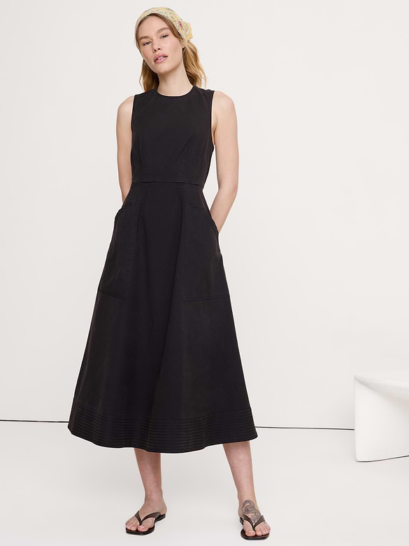 Cotton Canvas Utility Pocket Maxi Dress