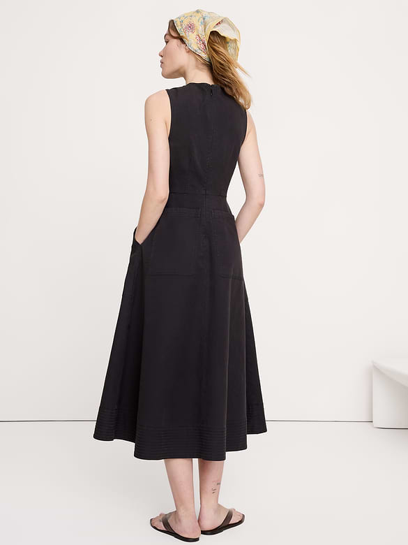 Cotton Canvas Utility Pocket Maxi Dress