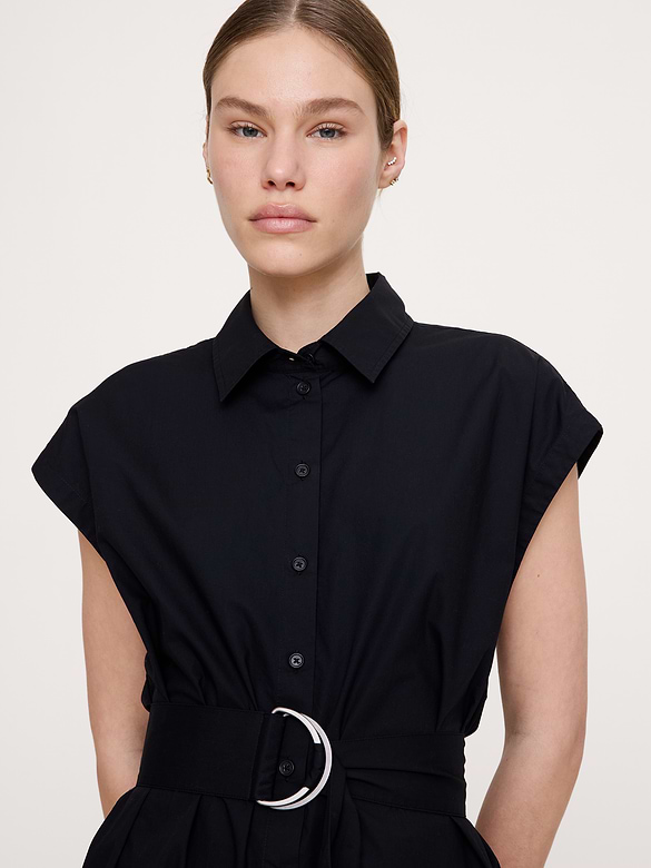 Cotton Poplin Belted Mini Shirt Dress