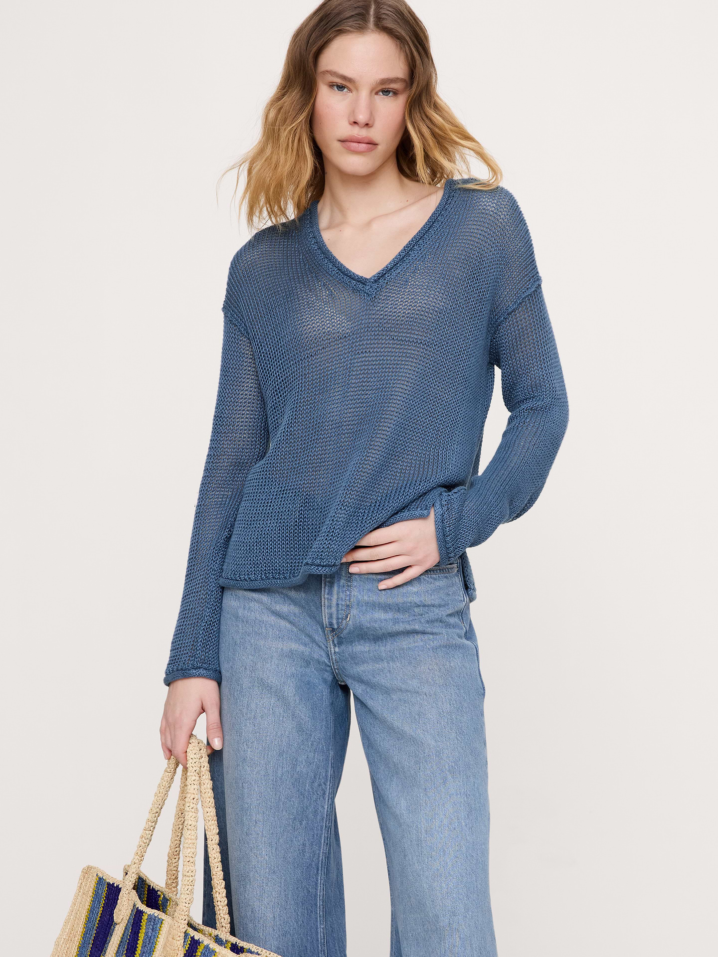 Image number 1 showing, Heirloom Linen V-Neck Sweater