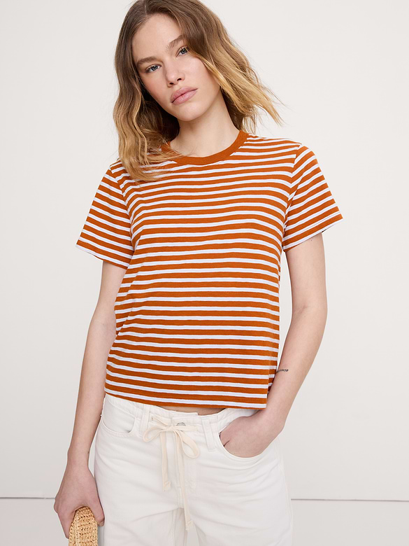T-shirt ras du cou en coton flammé