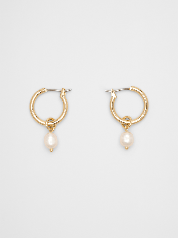Mini Hoop Pearl Drop Earrings