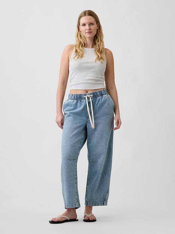 Mid Rise SuperSoft Pull-On Barrel Jeans