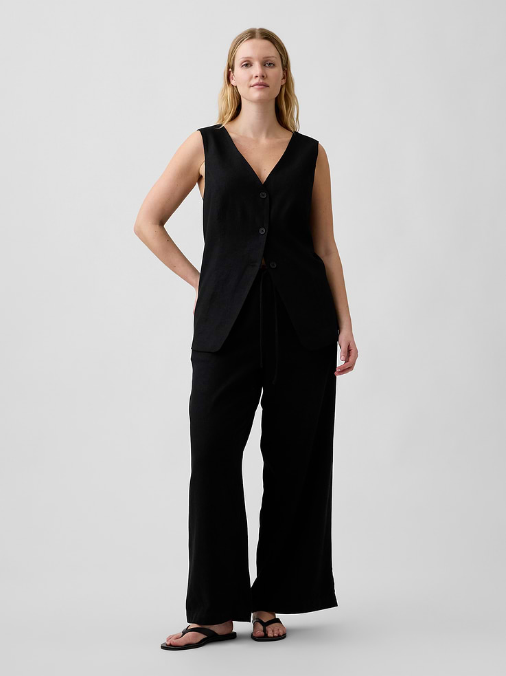 Image 5 of 7, Relaxed Linen-Blend Wide-Leg Pants