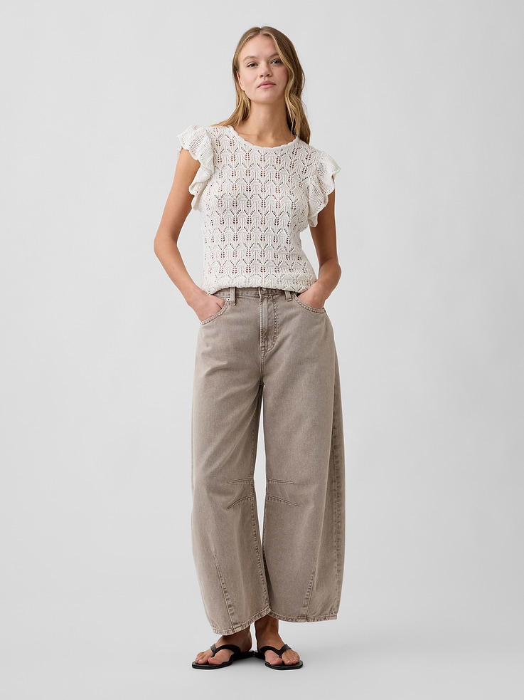 Image number 3 showing, Crochet Flutter Sleeve Top