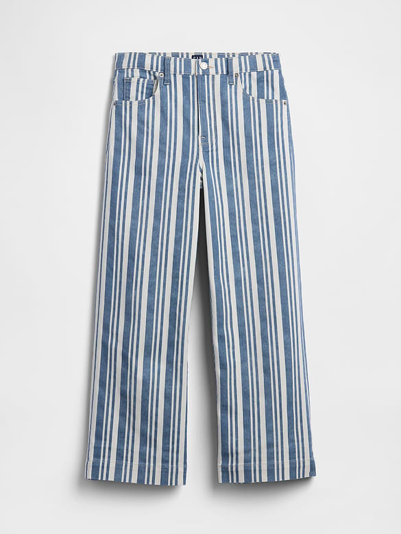 High Rise Stripe Wide-Leg Crop Jeans