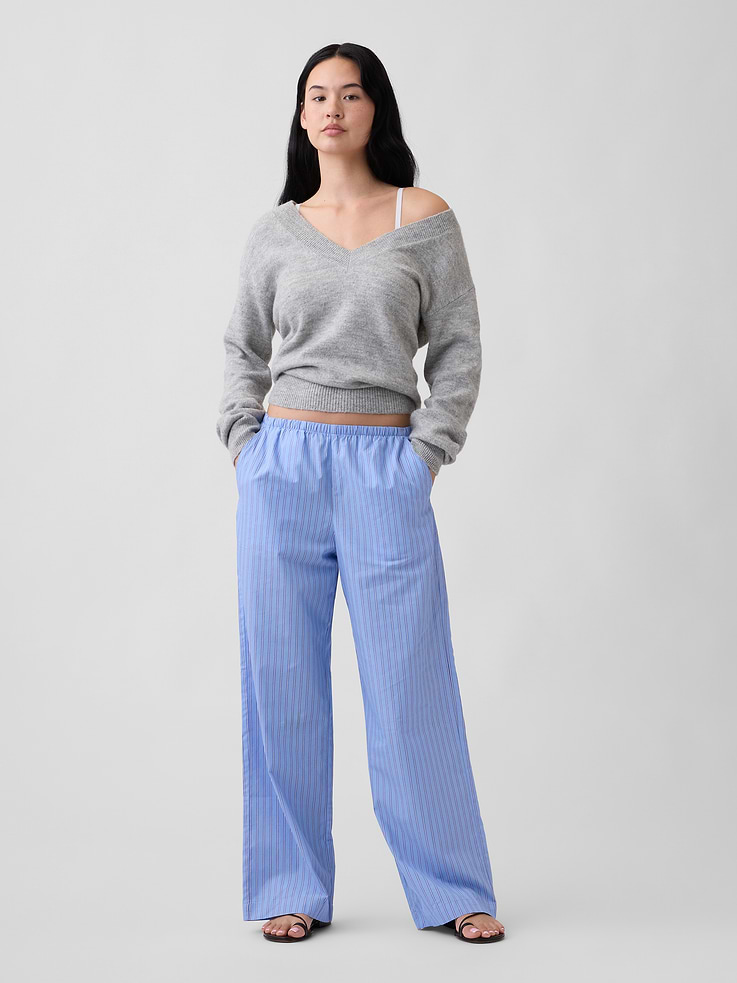 Image number 1 showing, Mid Rise Pull-On Stripe Poplin Pants