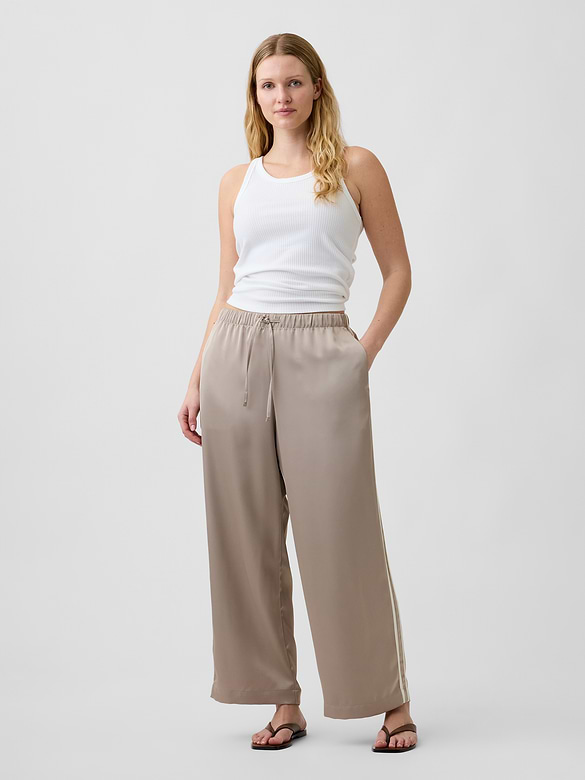 Satin Straight-Leg Crop Pants