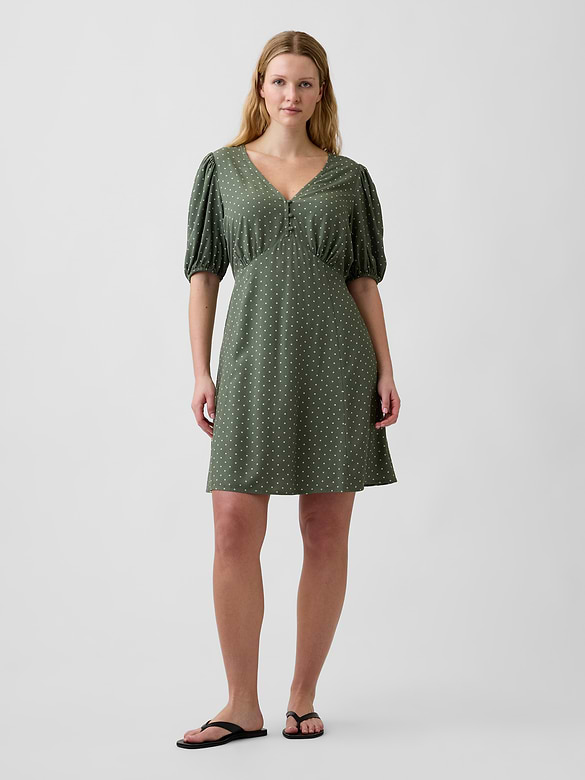 Puff Sleeve V-Neck Mini Dress