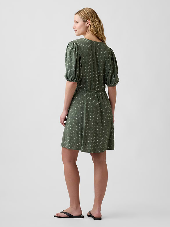 Puff Sleeve V-Neck Mini Dress