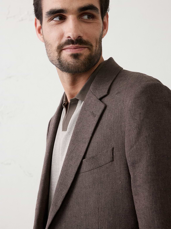 Linen-Blend Herringbone Suit Jacket