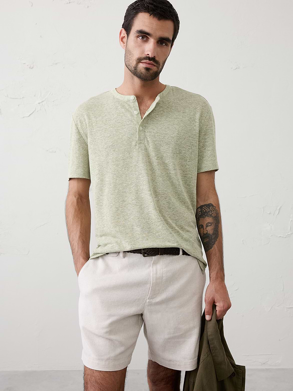 Standard-Fit Linen-Blend Henley