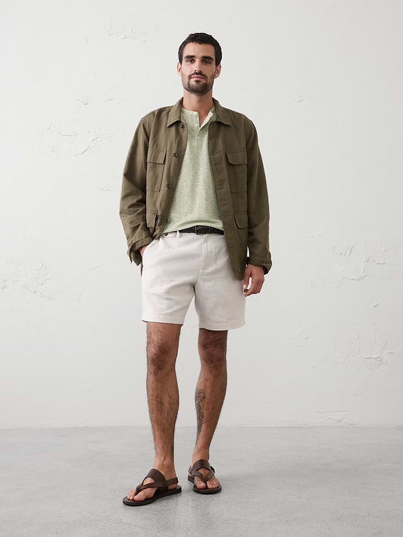 Standard-Fit Linen-Blend Henley