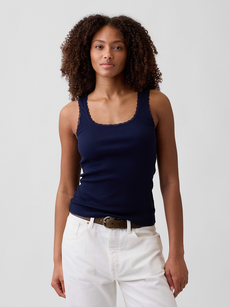 Image number 1 showing, Ribbed Lace-Trim Tank Top