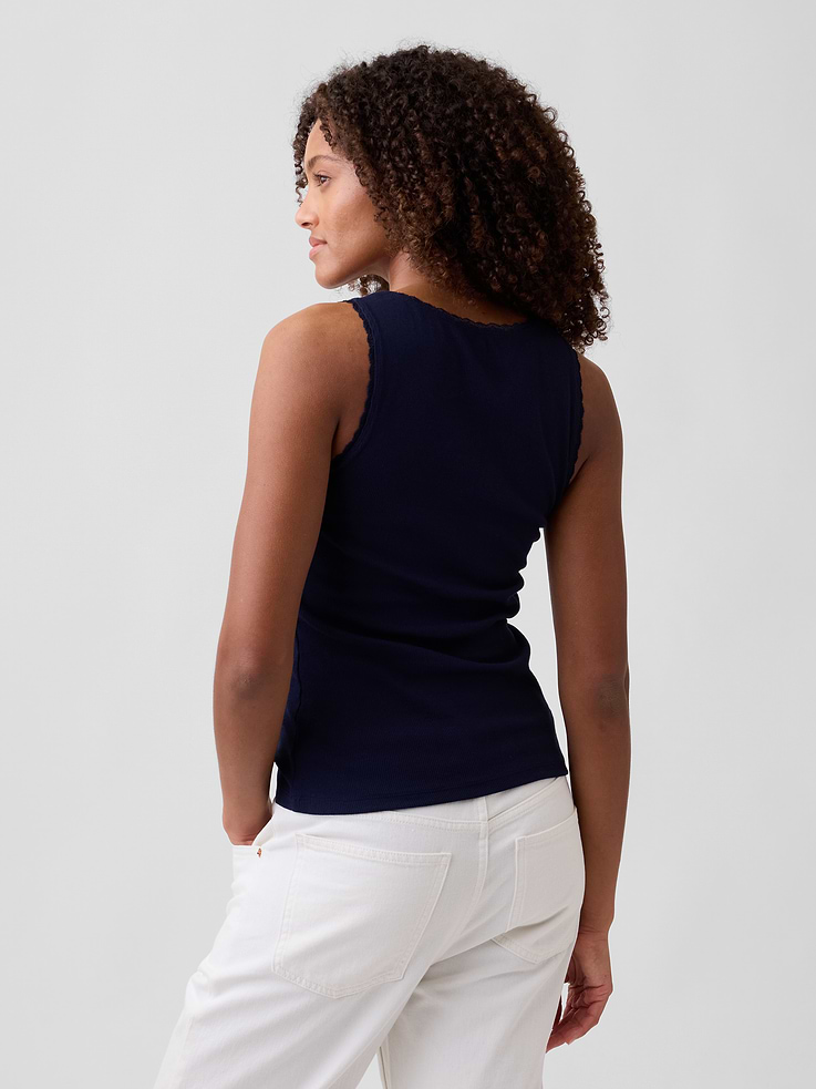 Image number 2 showing, Ribbed Lace-Trim Tank Top