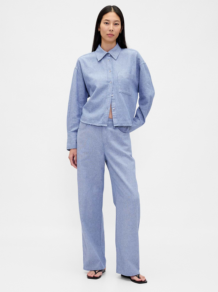 Image number 1 showing, Linen-Cotton Wide-Leg Pants
