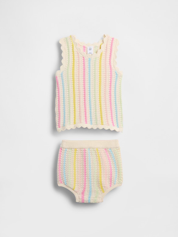 Baby Crochet Stripe Tank Outfit Set
