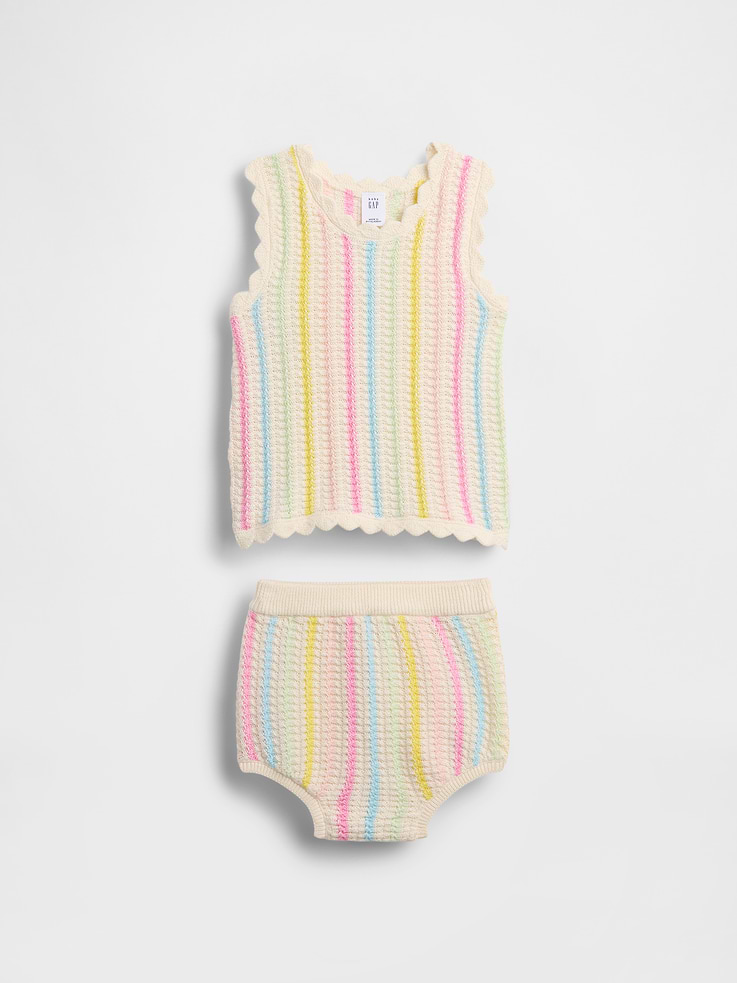 Image number 1 showing, Baby Crochet Stripe Tank Outfit Set