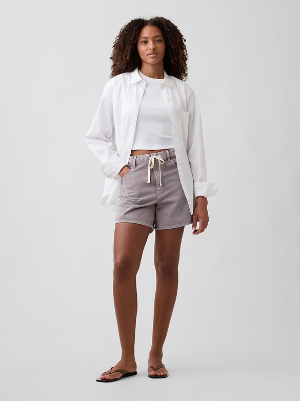 Drawstring Denim Midi Shorts