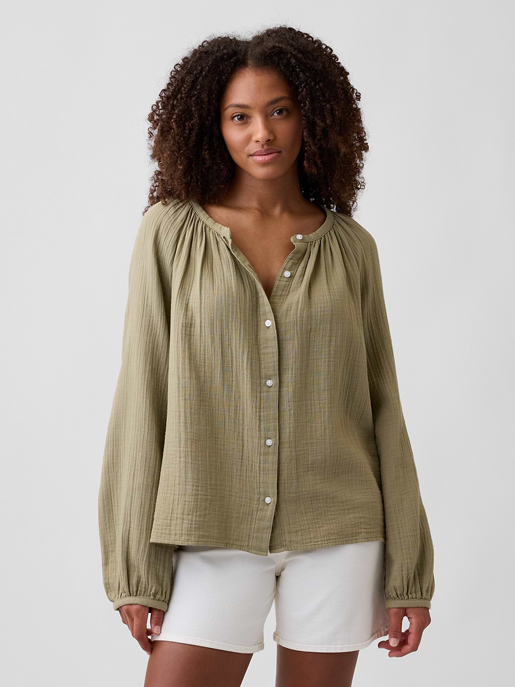Image number 1 showing, Oversized Gauze Top