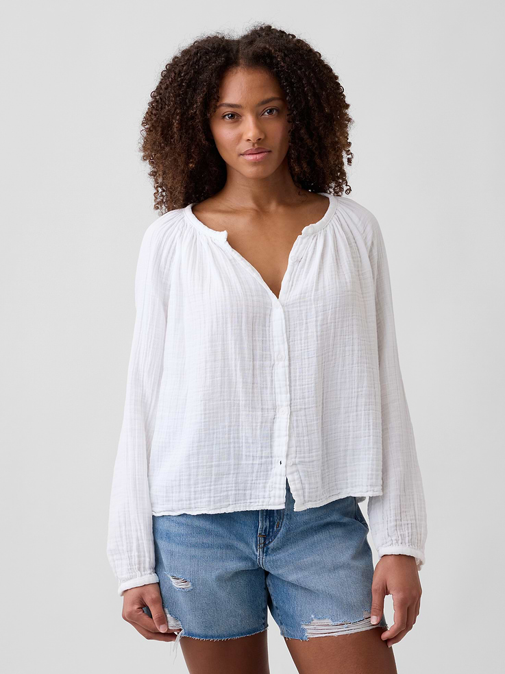 Image number 1 showing, Oversized Gauze Top