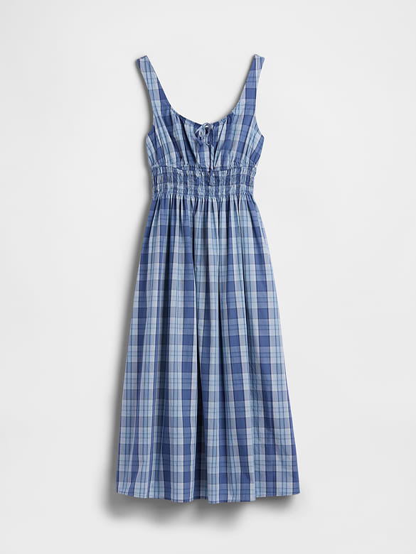 Smocked Tie-Front Midi Dress