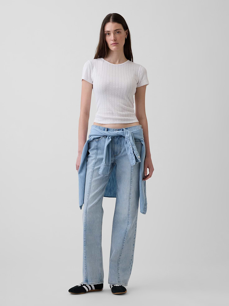 Image number 1 showing, Mid Rise Seamed Relaxed Straight Jeans