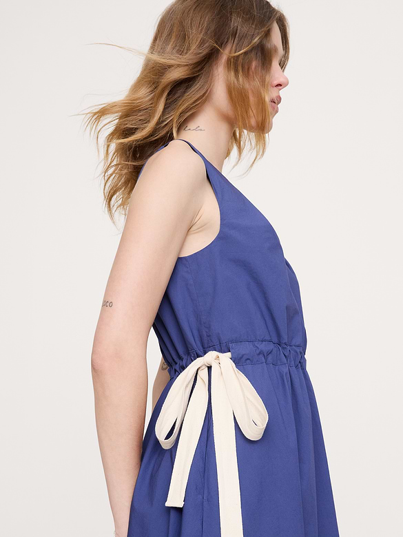 Twisted Shoulder Poplin Maxi Dress