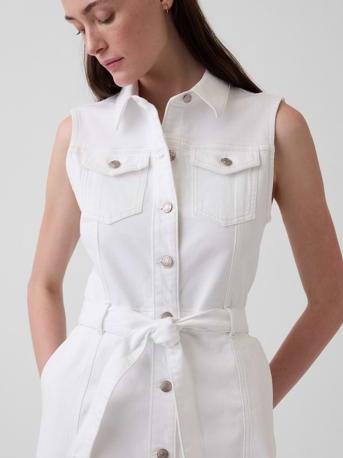 Women's Denim Tie-Belt Midi Dress by Gap Fresh White Size XS