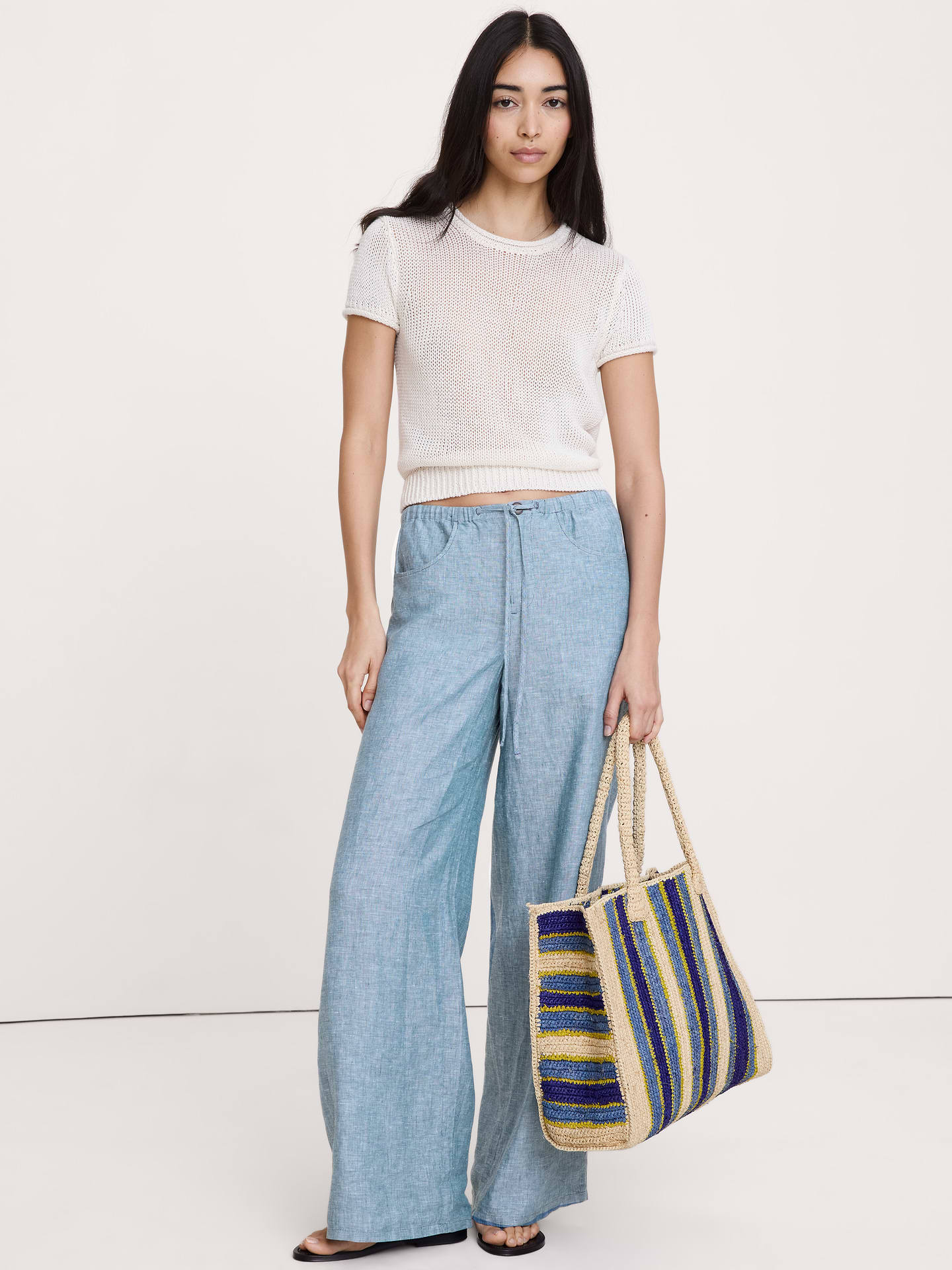Image number 1 showing, The Studio Wide-Leg Drawstring Pant in Linen