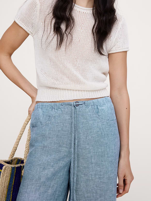 The Studio Wide-Leg Drawstring Pant in Linen