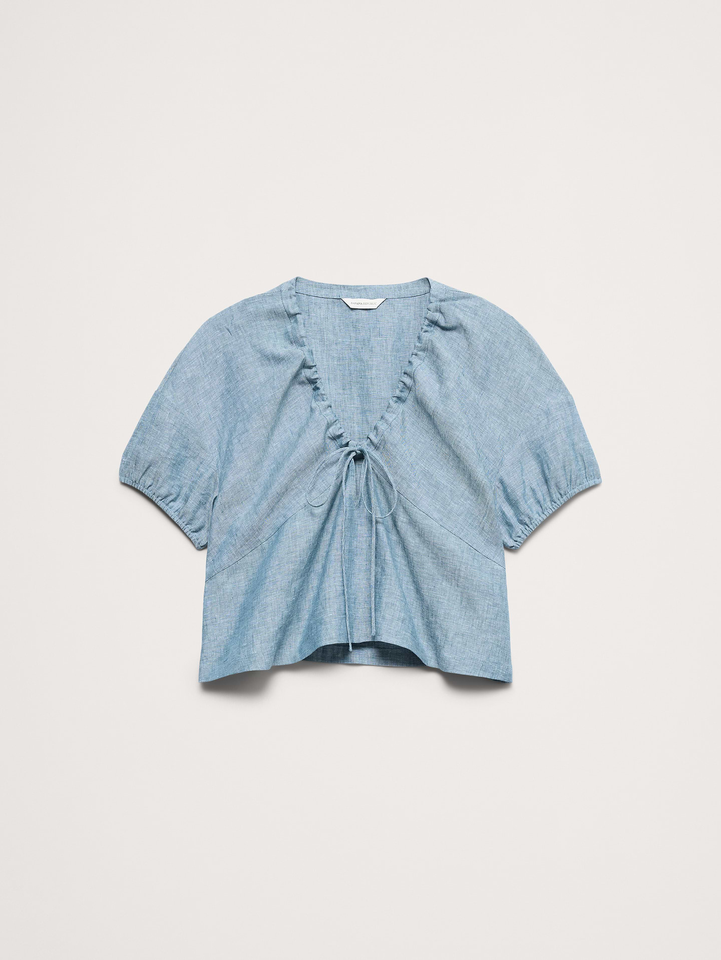 Image number 4 showing, Linen Tie-Front V-Neck Top