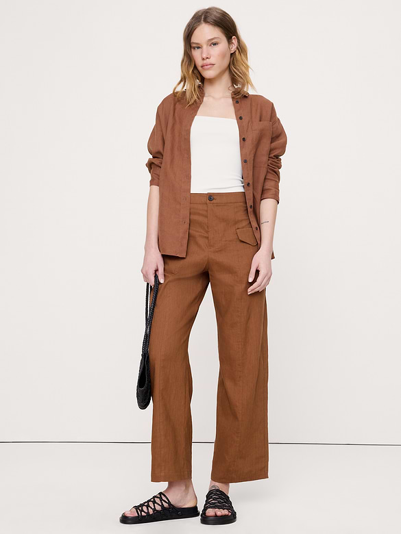 High-Rise Straight Utility Pant in Stretch Linen-Viscose