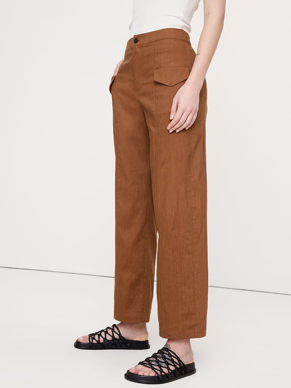 High-Rise Straight Utility Pant in Stretch Linen-Viscose