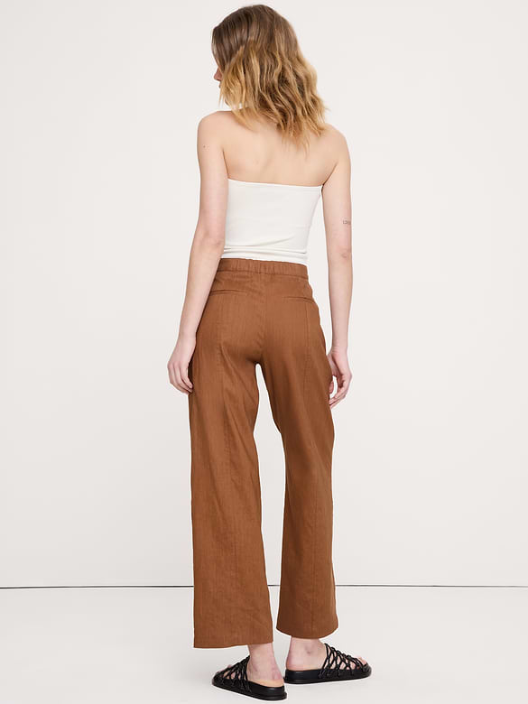 High-Rise Straight Utility Pant in Stretch Linen-Viscose