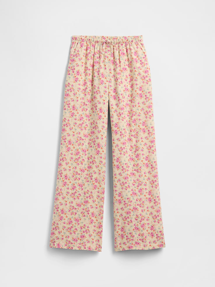 Image number 1 showing, Kids Pull-On Wide-Leg Linen-Blend Pants
