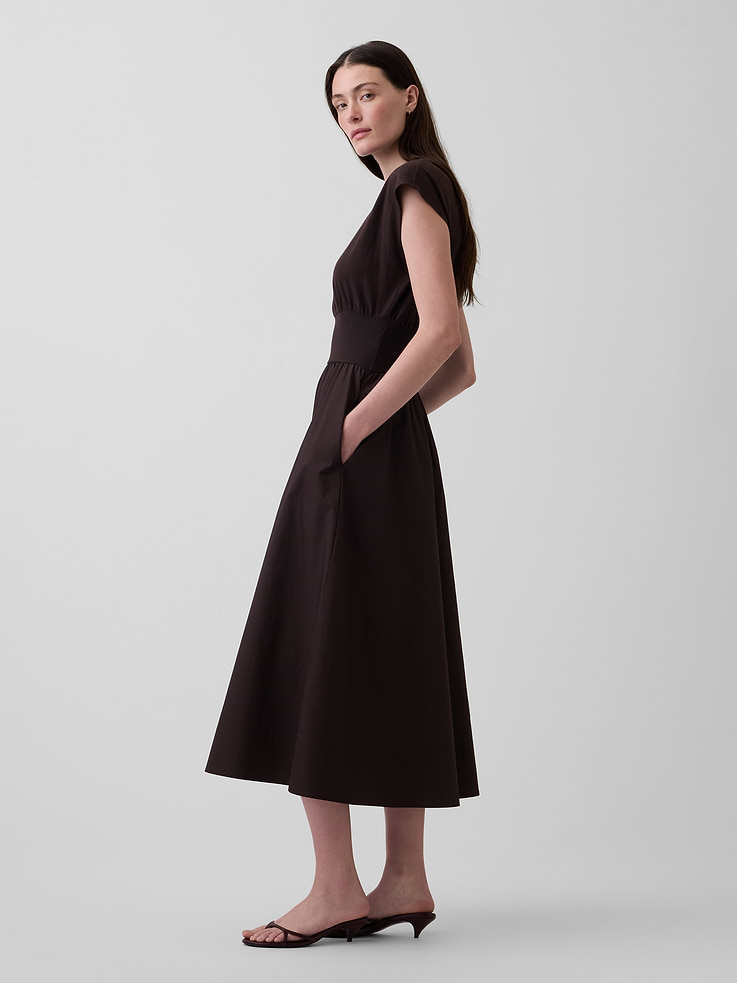 Image number 3 showing, Mixed Media Drop-Waist Midi Dress