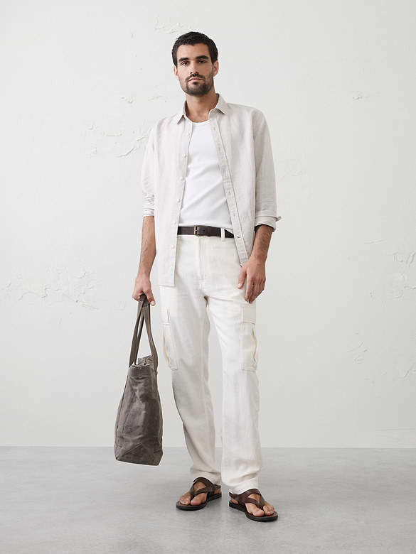 Slim-Straight Linen-Blend Cargos