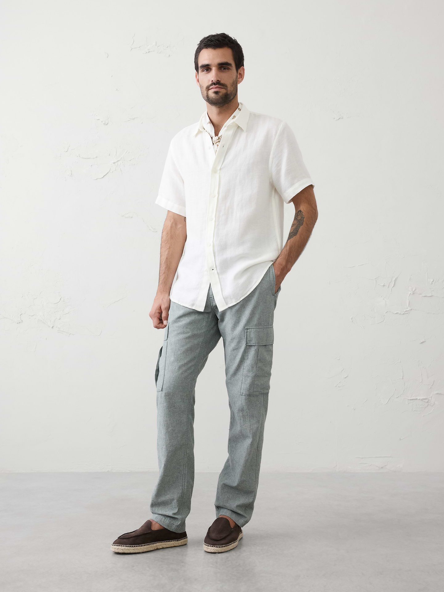 Image number 1 showing, Slim-Straight Linen-Blend Cargos